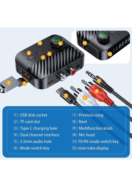 Bluetooth 5.3 Verici Alıcı Stereo LED Ekran 3.5 mm Aux Rca Kablosuz Handsfree Müzik Ses Adaptörü Tv Araba Için (Yurt Dışından) fırsatları