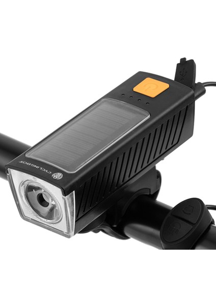 Bisiklet Kutusu Güneş Bisiklet LED Işık USB Şarj 400 Lümen 1200 Mah 120DB Korna Işık Bisiklet Ön Işık Bisiklet A (Yurt Dışından)