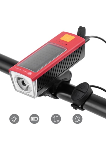Bisiklet Kutusu Güneş Bisiklet LED Işık USB Şarj 400 Lümen 1200 Mah 120DB Korna Işık Bisiklet Ön Işık Bisiklet A (Yurt Dışından)