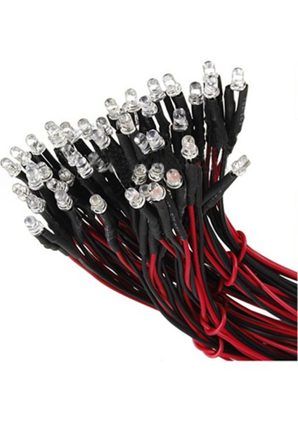 20 Adet 12V 20CM LED Ön Kablolu 3mm Kırmızı (Yurt Dışından)
