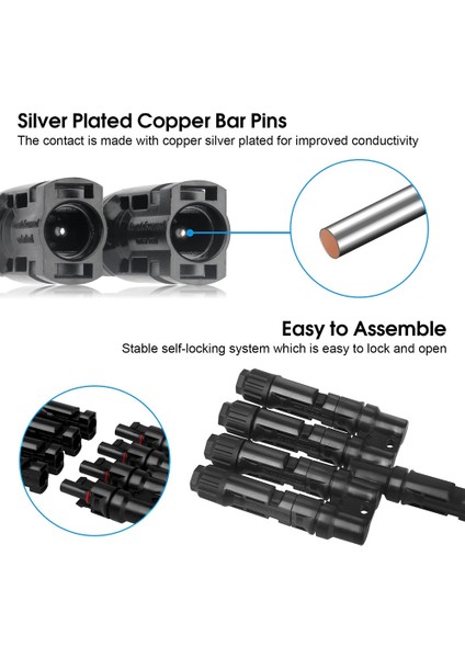 4 Ila 1 Güneş Paneli Konnektörleri T Şube Konnektörleri Güneş Panelleri Için Kablo Ayırıcı Bağlayıcı 2 Çift (Yurt Dışından)