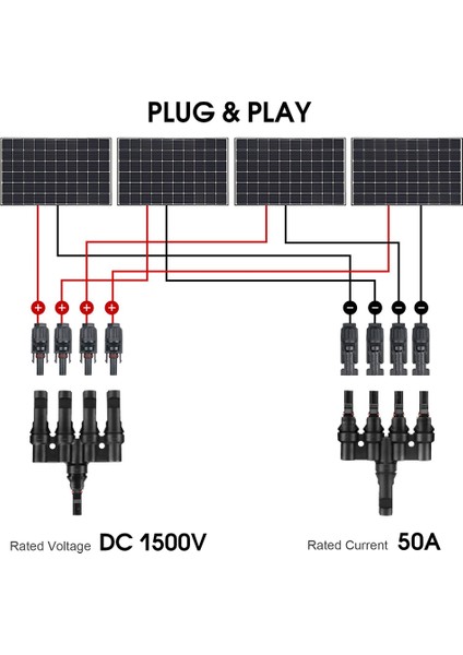 4 Ila 1 Güneş Paneli Konnektörleri T Şube Konnektörleri Güneş Panelleri Için Kablo Ayırıcı Bağlayıcı 2 Çift (Yurt Dışından)