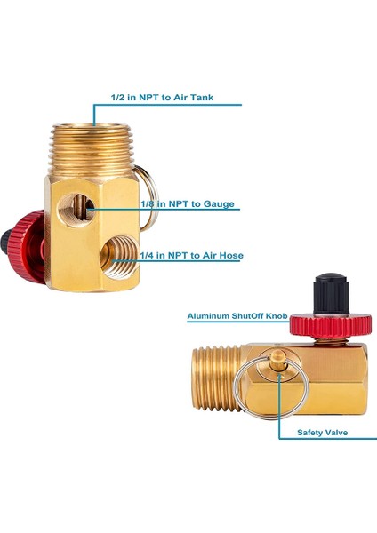 Doldurma Portlu 4 Paket Hava Tankı Manifoldu 1/2 Inç Npt Tankı x 1/4 Inç Npt Hortumu x 1/8 Inç Npt Göstergesi Hava Kompresörü Tankı Için (Yurt Dışından)