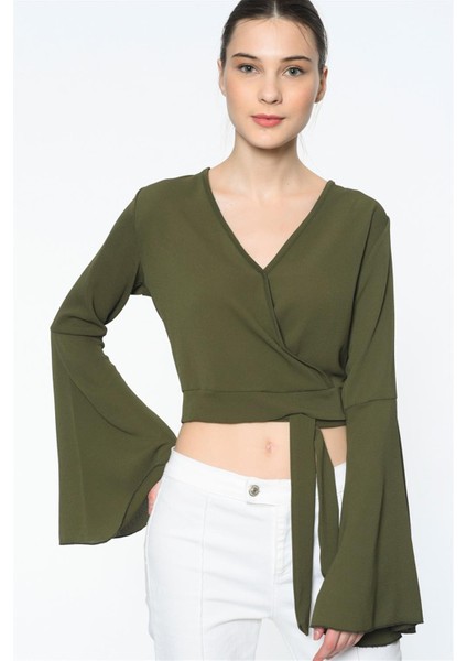 Z6226 Dewberry Bayan Bluz-Düz Haki