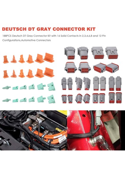 188PCS Deutsch Dt Gri Konnektör Kiti, 2,3,4,6,8 ve 12 Pinli Konfigürasyonlarda 16 Katı Kontak, Otomotiv Konnektörleri (Yurt Dışından) indirimleri