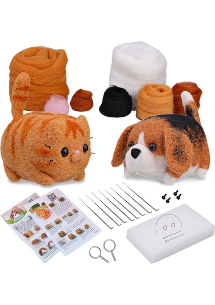 Iğne Keçe Seti, 2 Parça Bebek Iğne Keçe Başlangıç Seti Iğne Keçe Pedi, Keçe Yünü, Keçe Iğneleri, Anahtarlık (Yurt Dışından)