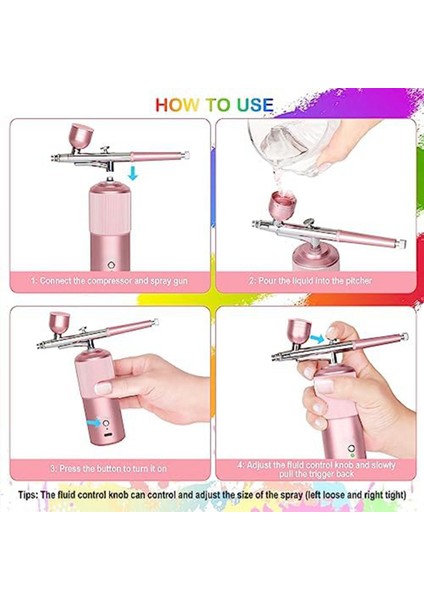 Airbrush Kiti - Şarj Edilebilir El Tipi Airbrush Kompresörü, Profesyonel Akülü Otomatik Airbrushgun, Tırnak Sanatı, Makyaj A Için (Yurt Dışından)