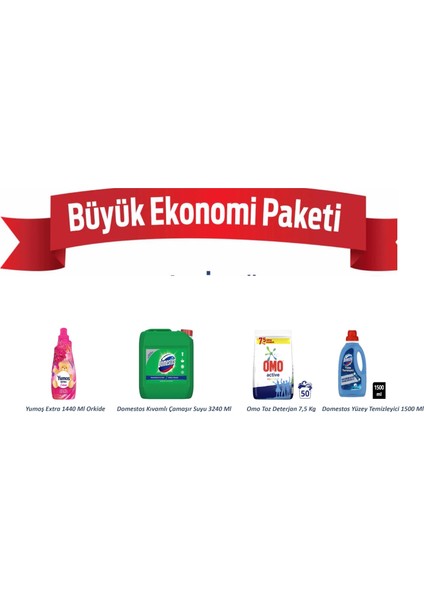 Omo Matik 7.5 kg Active Renkliler - Yumoş 1440 ml Orkide - Domestos Çamaşır Suyu 3240 ml