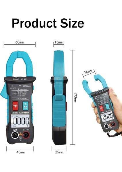 Bsıde Zt-Qb1 Dijital Pens Metre Multimetre 600A Akım T-Rms Akıllı Pense Ampermetre Dc/ac Gerilim Direnci Ncv Test Cihazı (Yurt Dışından)