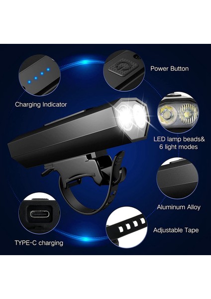 Bisiklet Işıkları Ön ve Arka, Güçlü USB Şarj Edilebilir Bisiklet Işığı. 6 LED Işık Modlu Bisiklet Far Arka Lambası (Yurt Dışından)