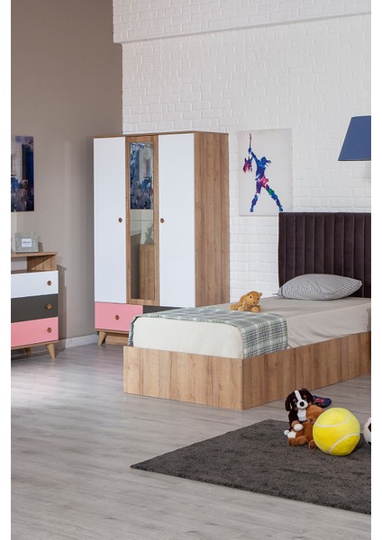 Hera Genç Odası Gardırop 3 Kapaklı Gardırop -Pembe fırsatları