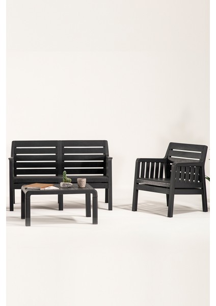 Lara Mindersiz / 2 1 S Bahçe Takımı Balkon - Bahçe - Teras Mobilyası / Antrasit fiyatları