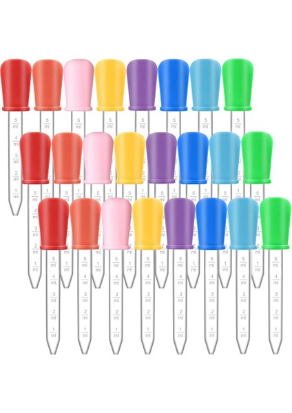 24 Paket Sıvı Damlalık, 5 ml Silikon ve Plastik Şeffaf Tıp Göz Damlalığı, Çocuklar El Sanatları Kalıp Için Ampul Ucu Ile, 8 Renk (Yurt Dışından)