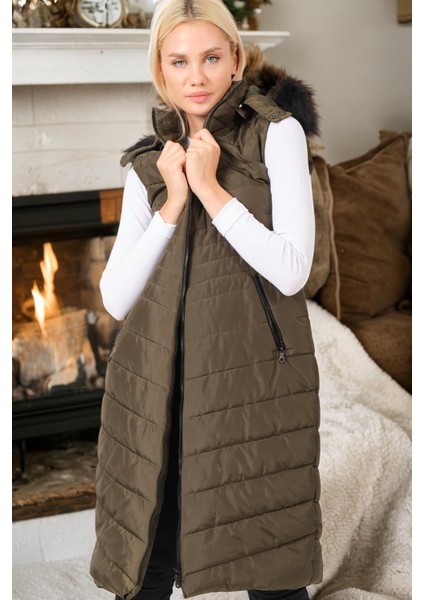 Z6752 Dewberry Bayan Yelek-Düz Haki