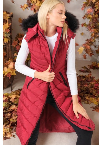 Z6752 Dewberry Bayan Yelek-Düz Bordo