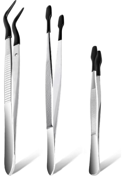 3 Adet Uçlu Kauçuklu Cımbız, Marring Olmayan Silikon Uçlu Cımbız Kauçuk Kıvrık Uçlu Düz Cımbız, Laboratuvar Cımbızı (Yurt Dışından)