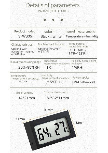 4pcs Araç Sürüngen Termometre S-WS05 Mini Elektronik Termo-Higrometre Balık Tankı Için °c/℉ Siyah (Yurt Dışından)