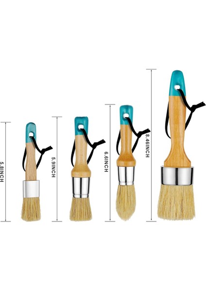 Mobilya Için Tebeşir Boya Fırçaları, Yuvarlak Boya Fırçası Seti, Balmumu Fırçası, Şablon Fırçaları 1 Oval Fırça ve 3 Yuvarlak Fırça, B (Yurt Dışından)