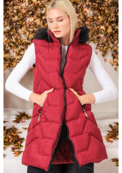 Z6761 Dewberry Bayan Yelek-Düz Bordo