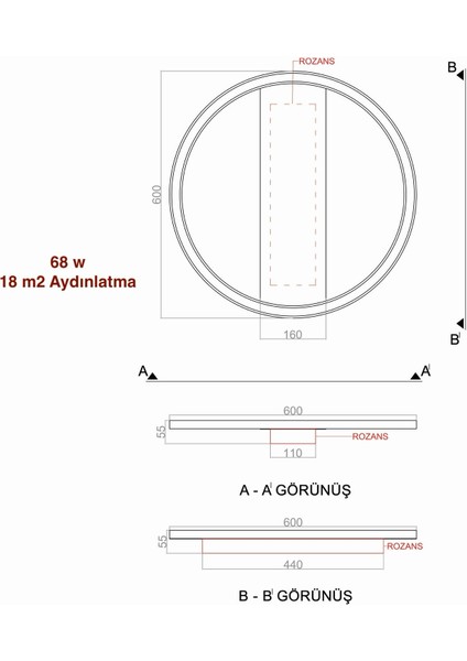 voxlamp lighting solutions Plafonia Transparent 60CM Daire Tavan Tipi LED Avize