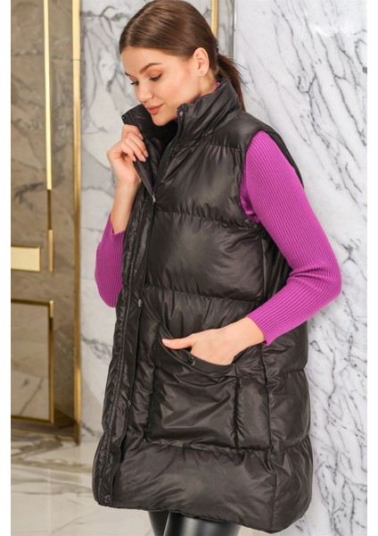 Z6729 Dewberry Hk Style Bayan Yelek-Düz Siyah