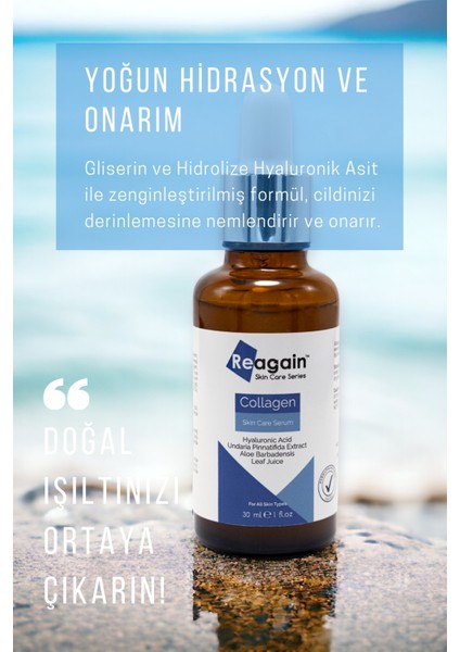 Dolgunlaştırıcı ve Yoğun Nemlendirici Kolajen, Hyaluronic Acid, Algae Cilt Bakım Serumu 30 ml