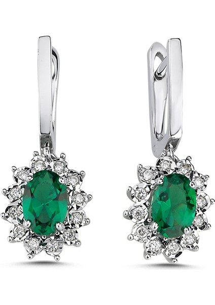 1,45 Karat Pırlantalı Zümrüt Küpe