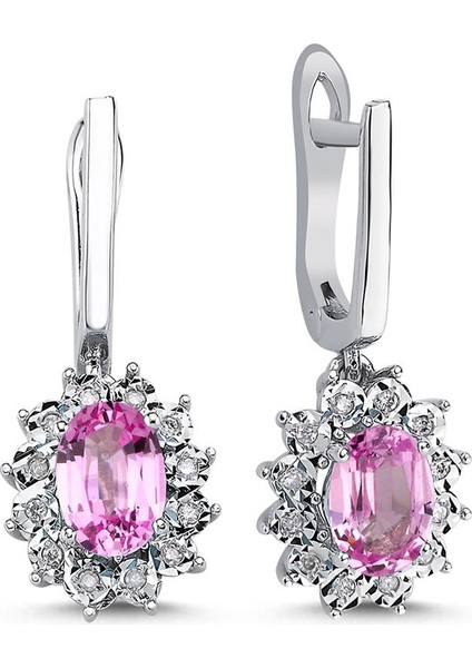 2,24 Karat Pırlantalı Pembe Topaz Küpe