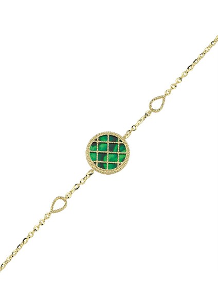 Çift Taraflı Yeşil Beyaz Sedefli Altın Bileklik