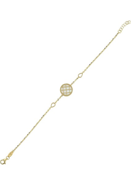 Çift Taraflı Yeşil Beyaz Sedefli Altın Bileklik modelleri