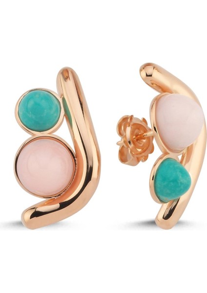 Rose Opal Turkuaz Taşlı Altın Küpe