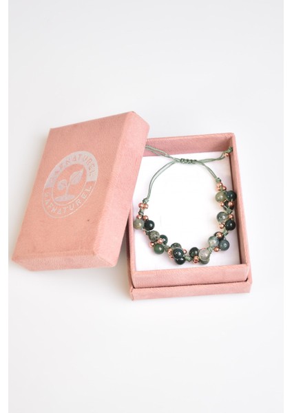 Yosunlu Akik Üçlü Makrome Özel Tasarım Bileklik 6 mm fiyatları