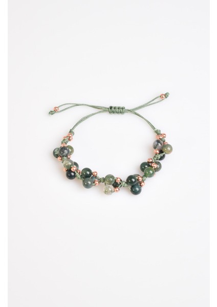 Yosunlu Akik Üçlü Makrome Özel Tasarım Bileklik 6 mm indirimleri