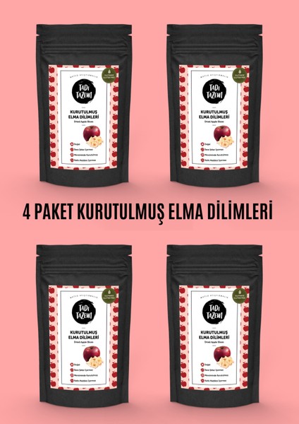 Kurutulmuş Kırmızı Elma Dilimleri 50 gr X 4 PAKET