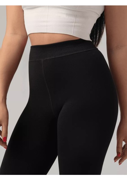 Ravena Pelüşlü Çorap Tayt Örme Seamless Model Içi Tüylü Siyah Renk