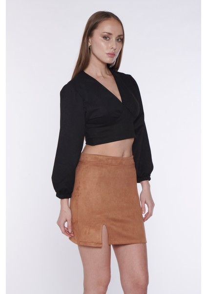 Süet Yırtmaç Detaylı Mini Etek fiyatları