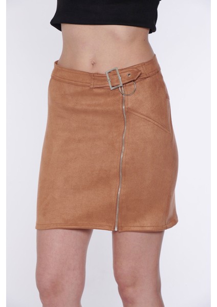 Fermuar Detaylı Süet Etek