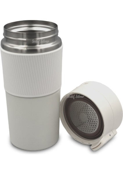 Kaydırmaz Lastikli Kilitli Kapak ve Süzgeç Fitreli 304 Paslanmaz Çelik 400 ml Küçük Çay Kahve Bardak Termos Mug Thermos 622
