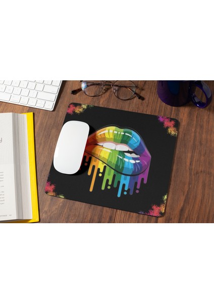 Rengarenk Boyalı Dudak Baskılı Hediyelik ve Günlük Mouse Pad