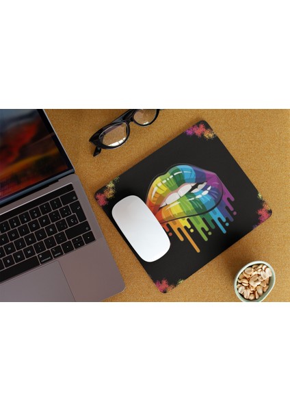 Rengarenk Boyalı Dudak Baskılı Hediyelik ve Günlük Mouse Pad