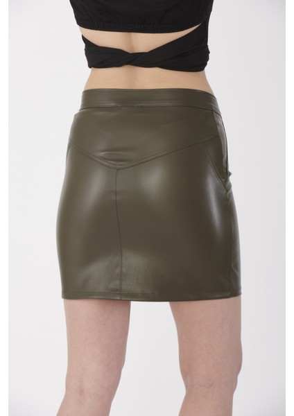 Deri Görünümlü Fermuar Detaylı Mini Etek fırsatları