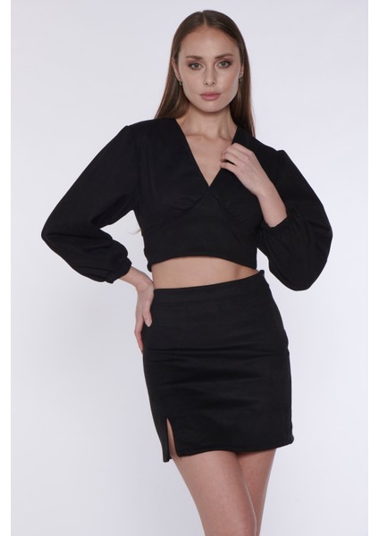 Süet Yırtmaç Detaylı Mini Etek fiyatları