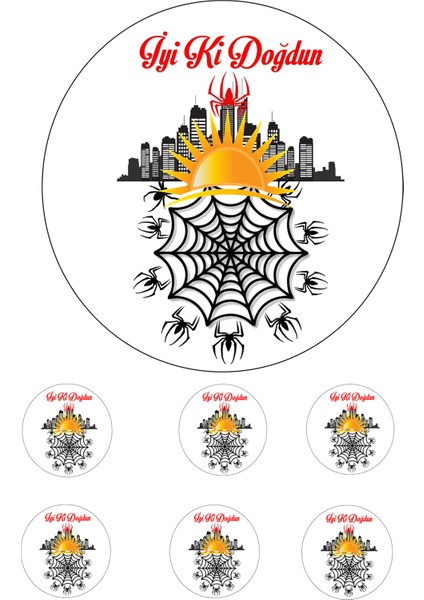 Yenilebilir Pasta Resmi Örümcek Modeli ve Ağ 6-8-10 Kişilik Pastaya Uygun