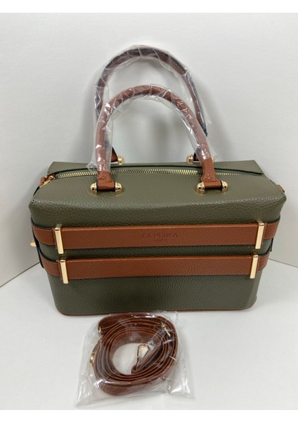 Yeşil Kahverengi Kadın Büyük Boy Şık Kullanışlı El Kol ve Omuz Çantası