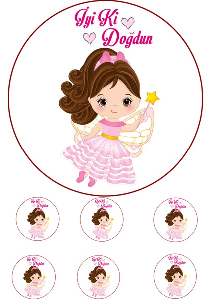 Yenilebilir Pasta Resmi Pembe Kıyafetli Prenses Modeli 6-8-10 Kişilik Pastaya Uygun