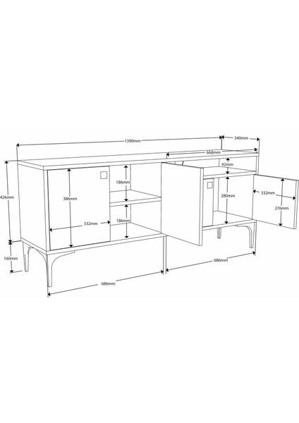 1548 Artemıs 139 cm Tv Ünitesi Sepet-Beyaz