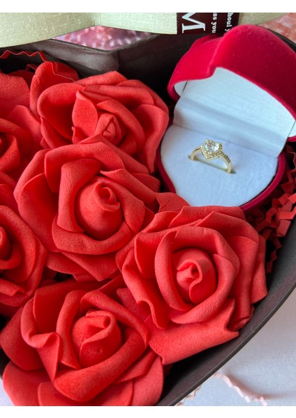 Ciddi Ilişkim Var Yüzüklü (Kalp Taşlı Baget Yüzük) Sevgiliye Hediye Kutu Seti modelleri
