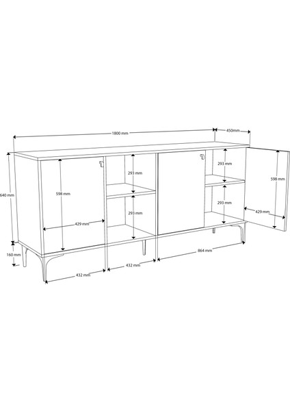 1682 Vision Modern Konsol 180 Cm Hat - Kaplan - Antrasit