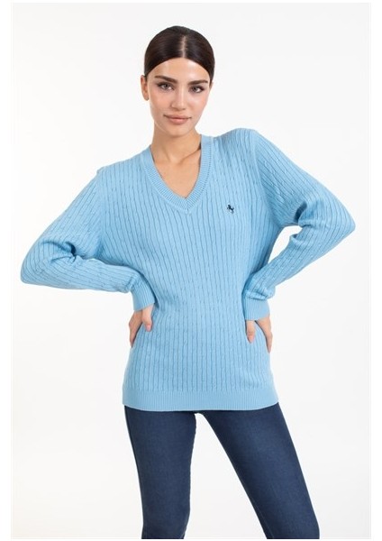 Vs Bayan V Yaka Saç Örgü U.kol Bluz 21 110 A.mavi