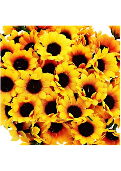 300 Adet Yapay Ayçiçeği Küçük Papatya Gerbera Çiçek Düğün Parti Dekoru Için Başları (Sarı ve Kahve) (Yurt Dışından)
